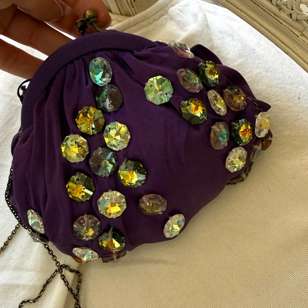 Embellished Purple Evening Wristlet Clutch with Crystal Accents